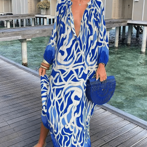 Robe chic longue bohème en bleue