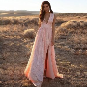 Robe Rose Bohème En Dentelle