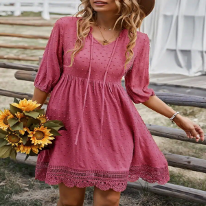 Robe champêtre à ourlet en dentelle rose