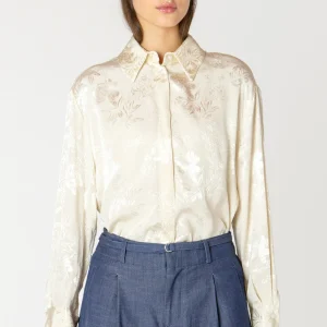 Blouse Chemisier en Jacquard Fleuri