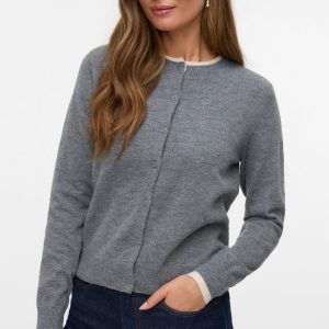Magnifique cardigan à col rond - Gris moyen mélangé w. Bouleau