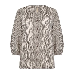 Blouse Rayé Crème et Brun Manches 3/4