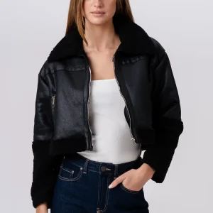 Veste de shearling de marguerite - noir / noir