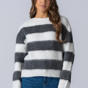 Pull tricoté à rayures Celina - blanc / gris