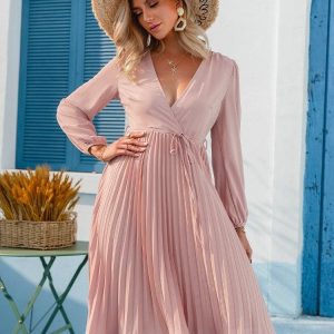 Robe Rose Élégante À Taille Haute
