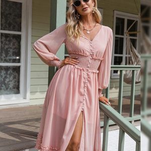 Robe Bohème Rose Avec Manches