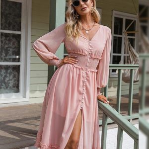 Robe Bohème Rose Avec Manches