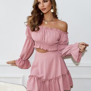 Ensemble 2 Pièces À Volants Roses