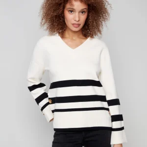 Chandail Tricot Col V Rayé