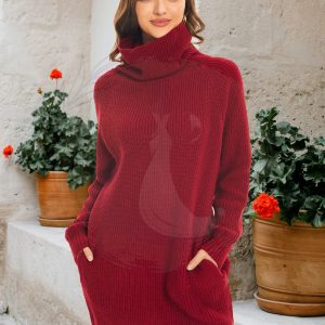 Robe pull courte à col roulé et manches longues avec poche