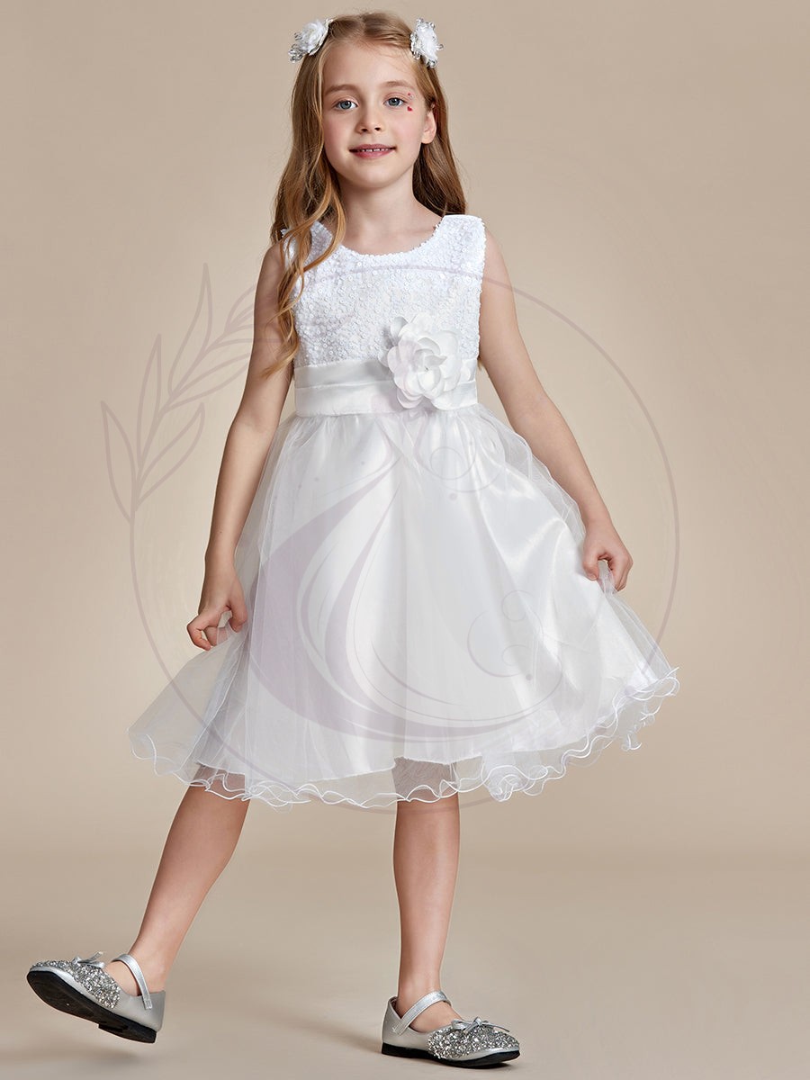 Robe Enfant d’Honneur à paillettes en tulle avec ceinture fleurie – Image 6