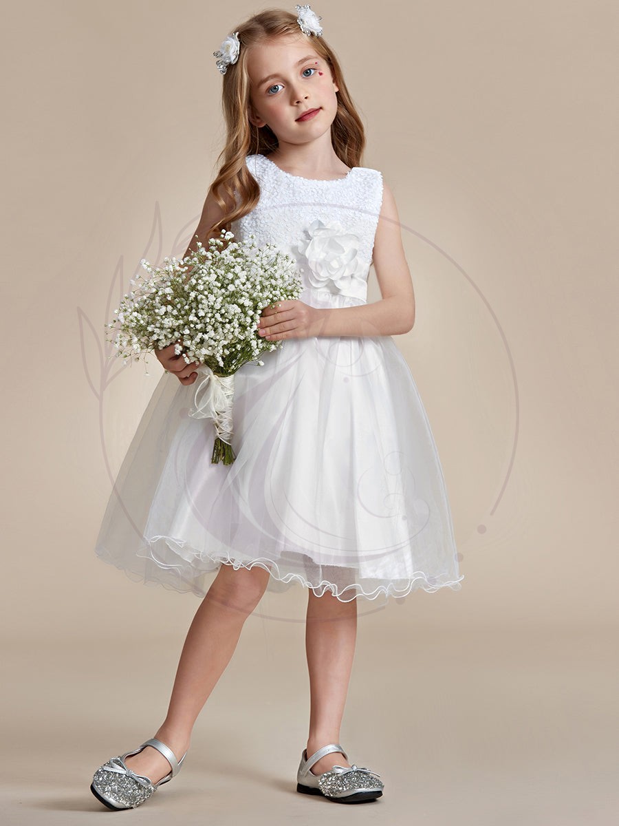 Robe Enfant d’Honneur à paillettes en tulle avec ceinture fleurie – Image 5