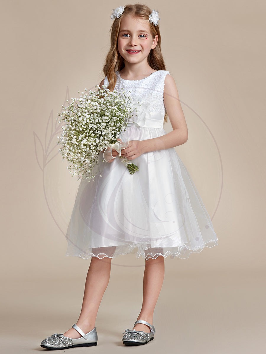 Robe Enfant d’Honneur à paillettes en tulle avec ceinture fleurie