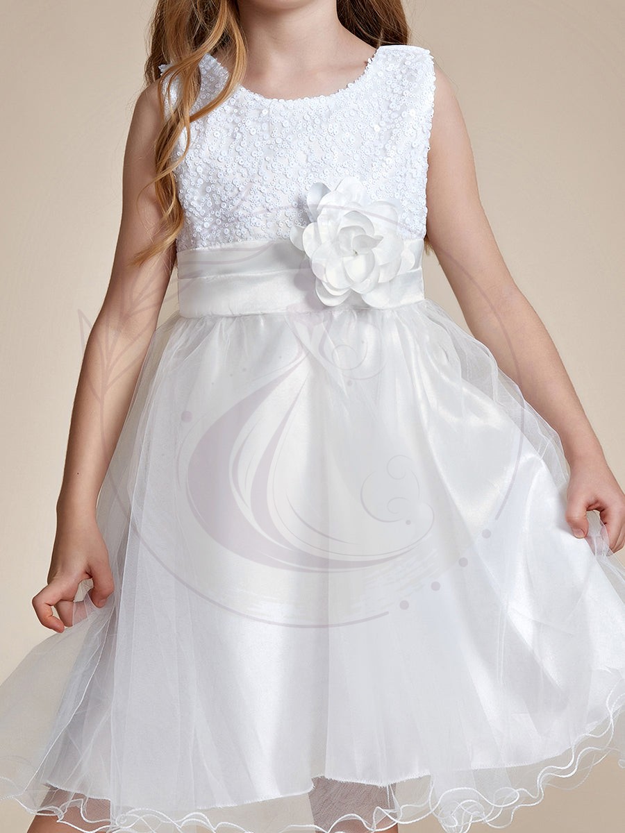 Robe Enfant d’Honneur à paillettes en tulle avec ceinture fleurie – Image 7