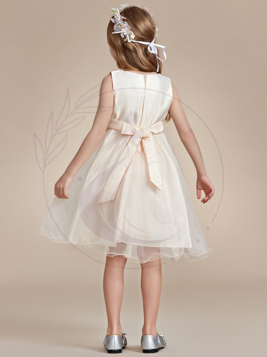Robe Enfant d’Honneur à paillettes en tulle avec ceinture fleurie – Image 8