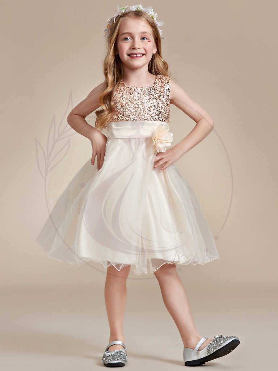 Robe Enfant d’Honneur à paillettes en tulle avec ceinture fleurie – Image 9