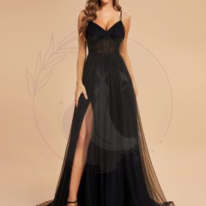 Taille personnalisée Robe Longue avec Fente Élégante