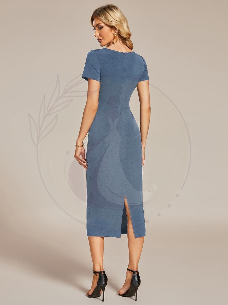 Robe décontractée fourreau à col en V et à taille nouée à manches courtes – Image 9