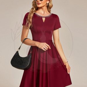 Robe Décontractée décolleté en strass Manches Courtes A-Line Mini