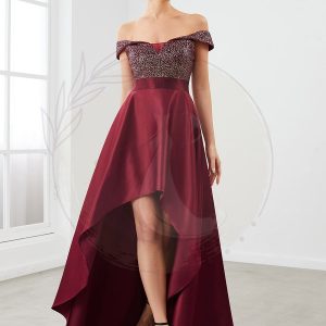 Robe de soirée mi-haute scintillante à épaules dénudées