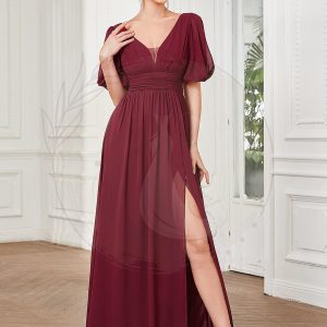 Taille personnalisée Robe de soirée Mousseline Manches courtes col en V