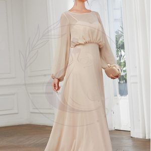 Robe de soirée en mousseline de soie illusion à manches longues