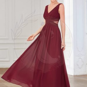 Robe de Soirée A-ligne Découpée Mousseline Plissée