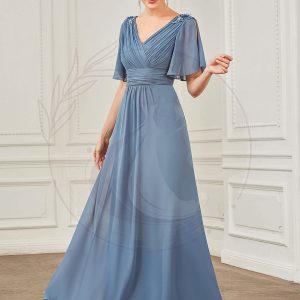 Robe de soirée Mousseline plissée à col en V et paillettes