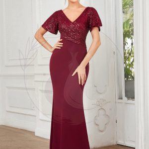 Robe de Soirée Tunique à Manches Courtes à Paillettes