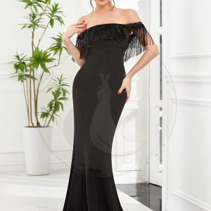 Robe de soirée sirène fourreau à franges perlées