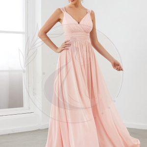 Robe de soirée trapèze sans manches en mousseline de soie à la taille et à encolure en V