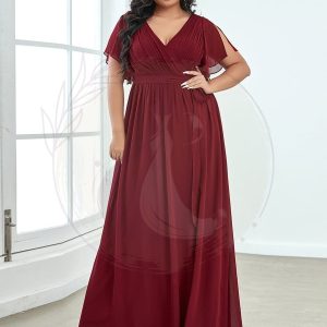 Robe de soirée en mousseline de soie longue de grande taille à encolure en V Maxi