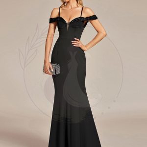 Robe de soirée élégante à manches à paillettes Bretelles Fines