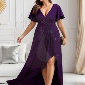 Robe de Soirée élégante à paillettes décolleté en V profond Grande taille