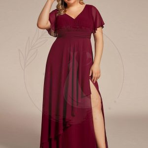 Robe de soirée Grande taille mousseline Manches volantées et à volants