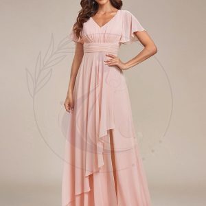 Robe de soirée en mousseline à manches volantées et à volants