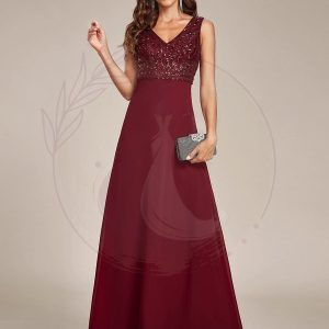 Robe de soirée formelle à sequins sans manches à double col en V