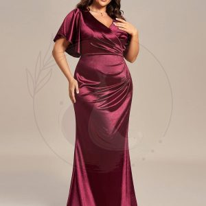 Robe de soirée plissée moulante à volants de grande taille en satin extensible