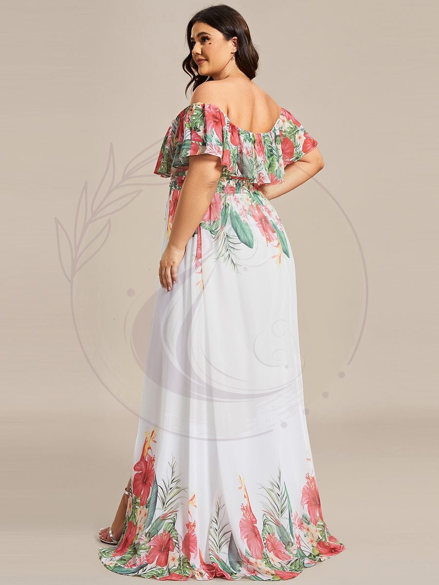 Robe de soirée imprimée taille élastique à épaules dénudées d’été grande taille – Image 5