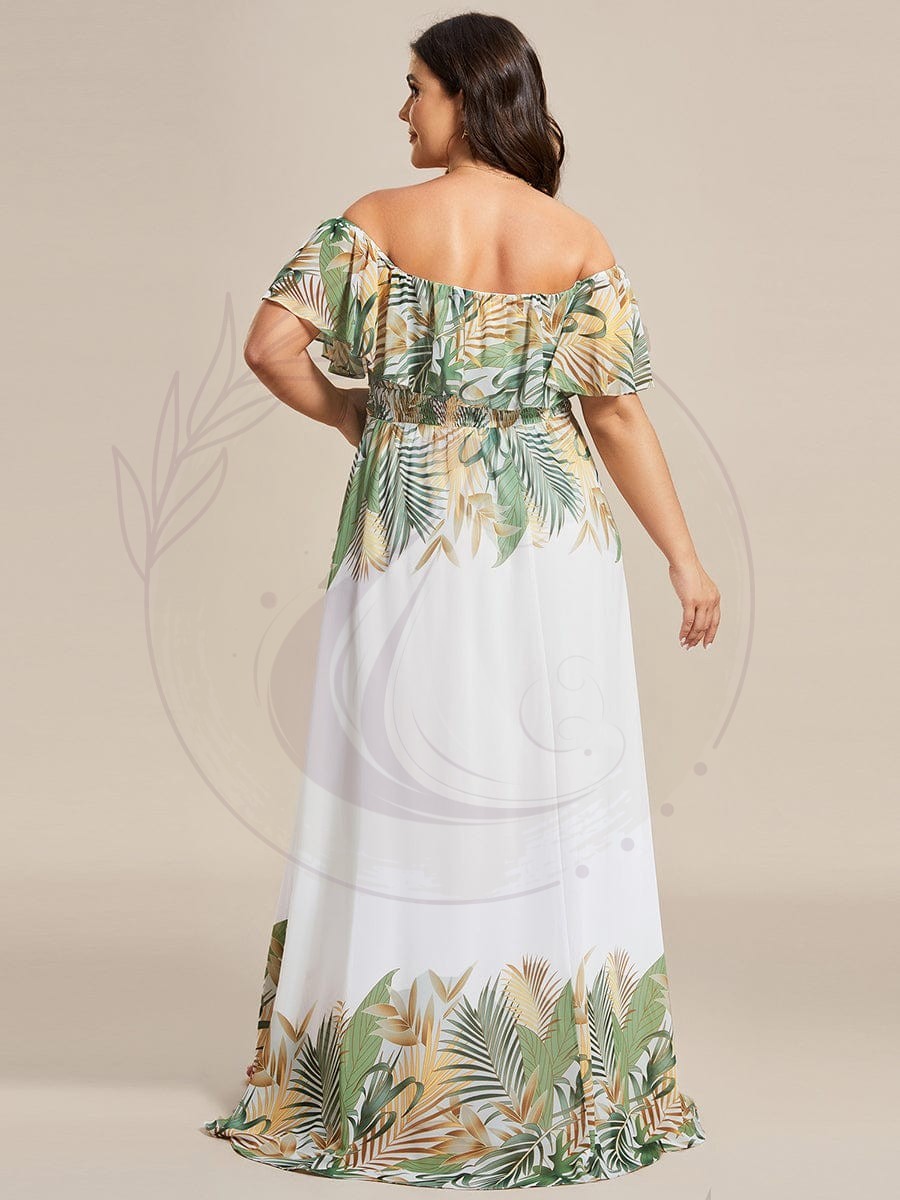 Robe de soirée imprimée taille élastique à épaules dénudées d’été grande taille – Image 4