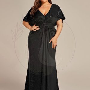 Robe de soirée sirène curvy à manches chauve-souris brillantes