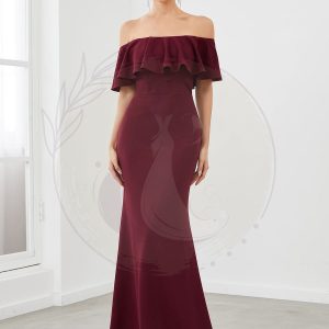 Robe de soirée sans bretelles moulante à volants