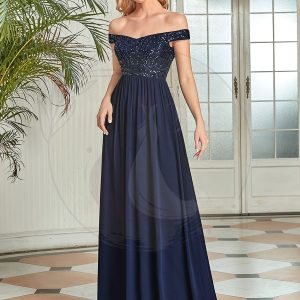 Superbe paillette brillante une ligne robe de soirée longueur au sol à épaules dénudées