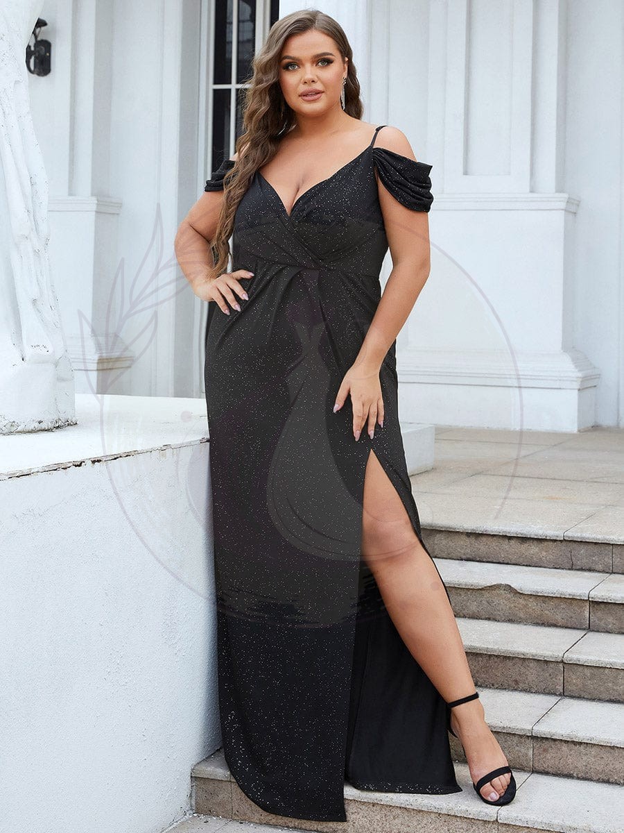 Robe de soirée fendue à épaules dénudées et col en V – Image 6