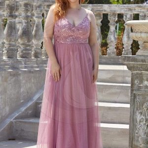 Robe mariage invitée maxi à bretelles minces à sequins et à col en V grande taille