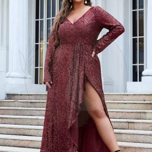 Robe de soirée à manches longues et à sequins