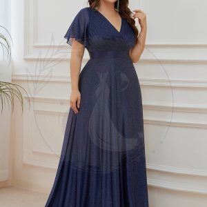 Robe de soirée grande taille manches courtes et col en V