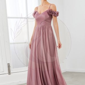 Robe de soirée brillante à col en V et à épaules dénudées