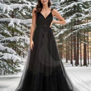 Robe De Mariée Trapèze à Double Col En V Et Corsage En Dentelle