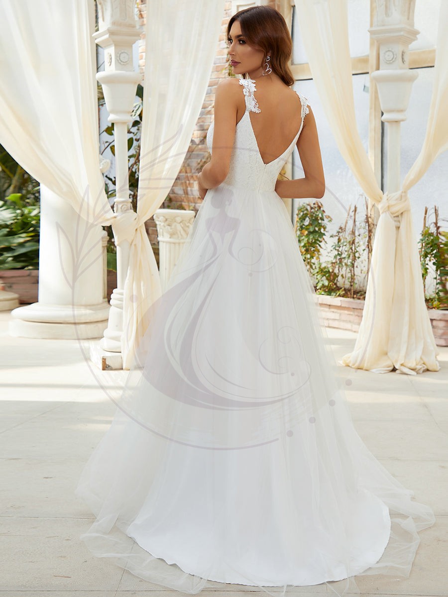 Taille Personnalisée Robe De Mariée Trapèze à Double Col En V Et Corsage En Dentelle – Image 2